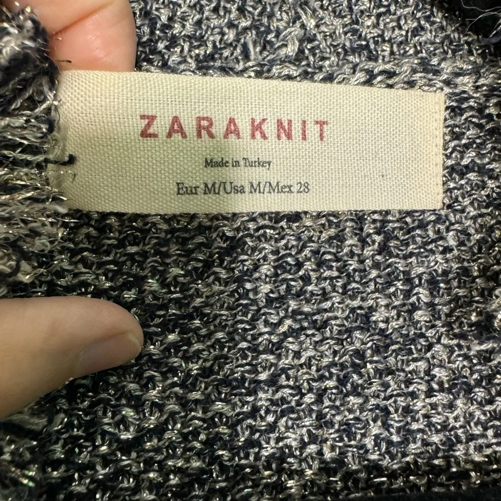 Zara knit fringe metallic cardigan size medium - Picture 2 of 8